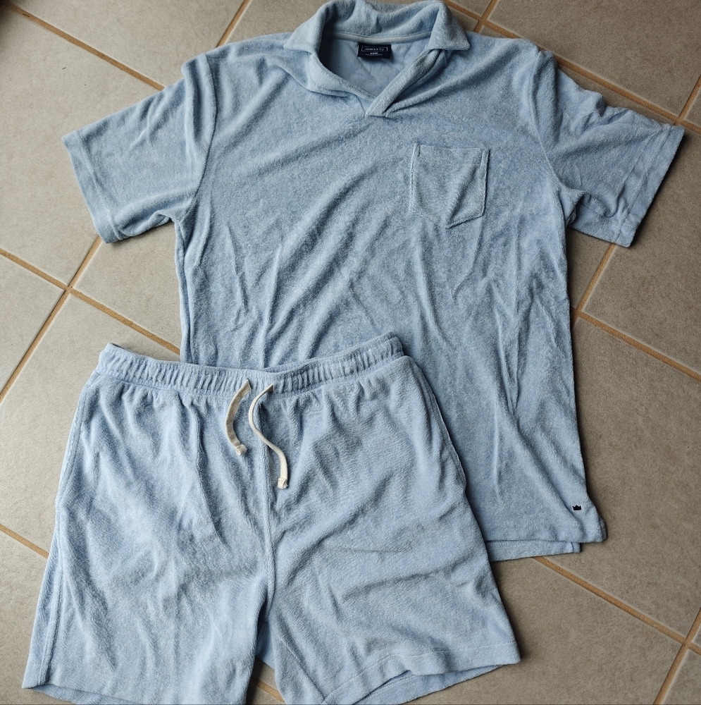 Light Blue Terry Cloth Shirt and Shorts Set